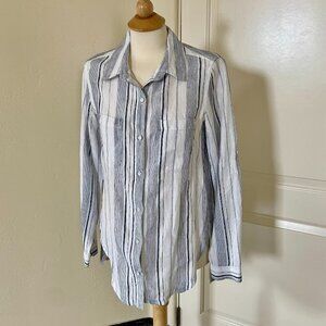 Athleta Peninsula Striped Linen Button-Up Shirt, Size Small